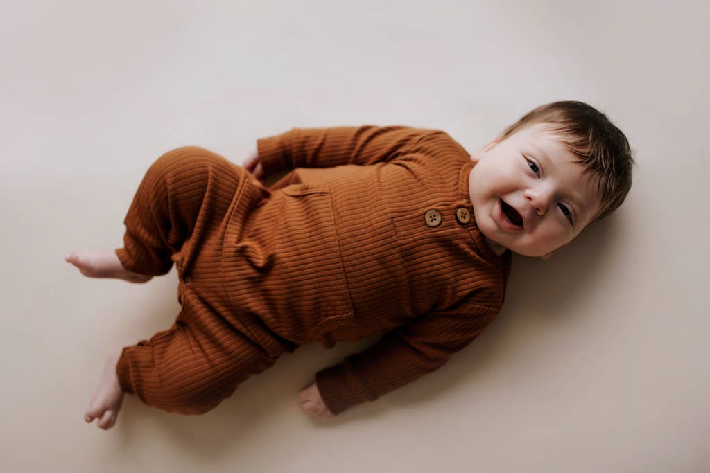 Mauve Baby Ribbed Playsuit with Pockets: 6-12 Months