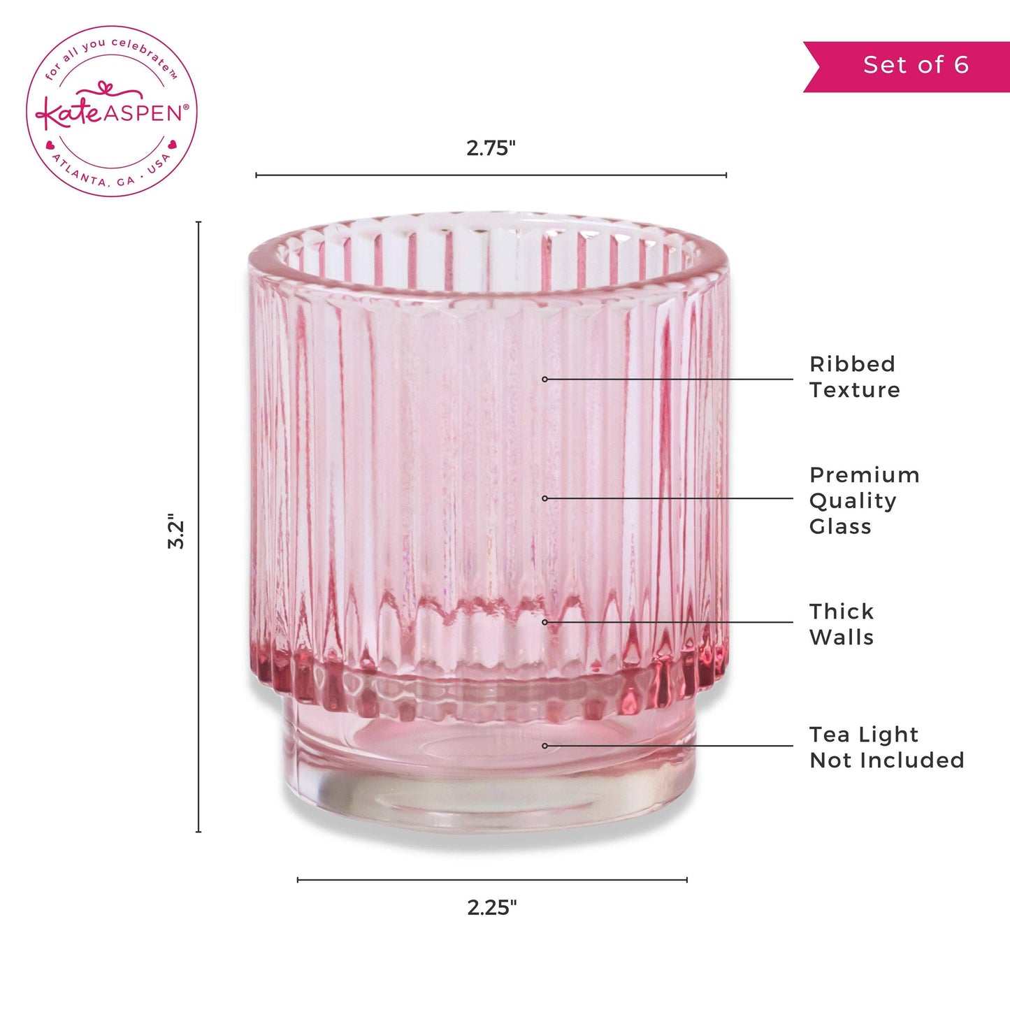 Ribbed Pink Glass Votive Candle Holder