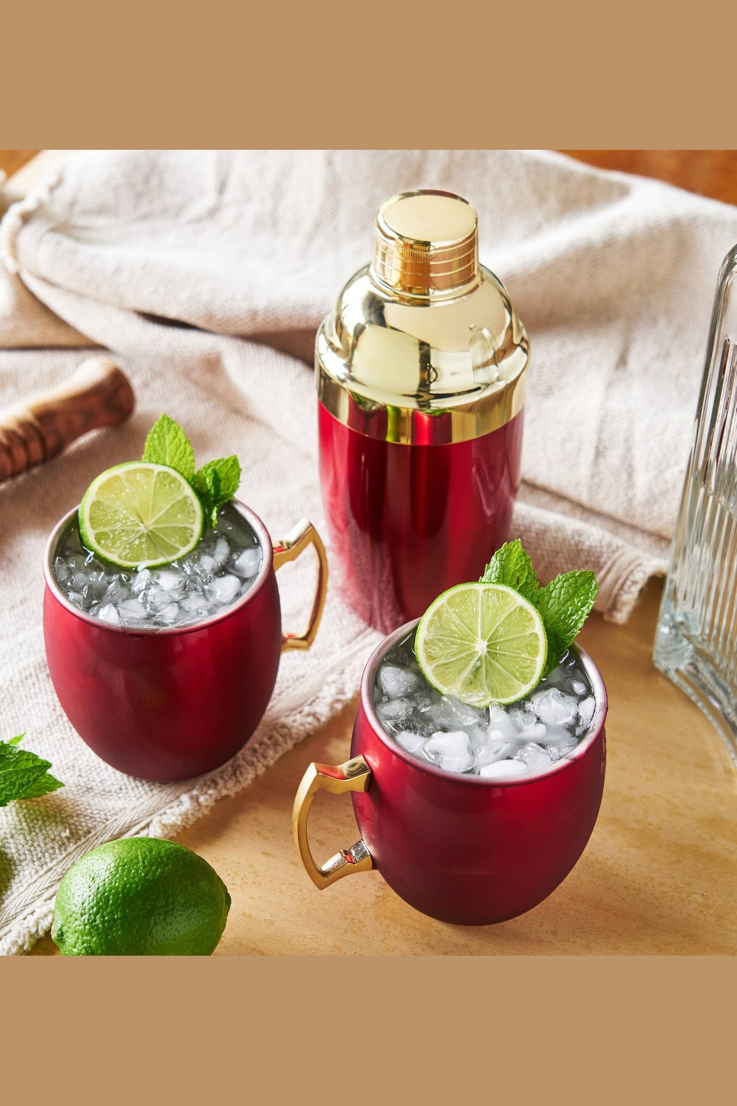 Mule Set - Red and Gold Plated Shaker and Moscow Mule Mugs