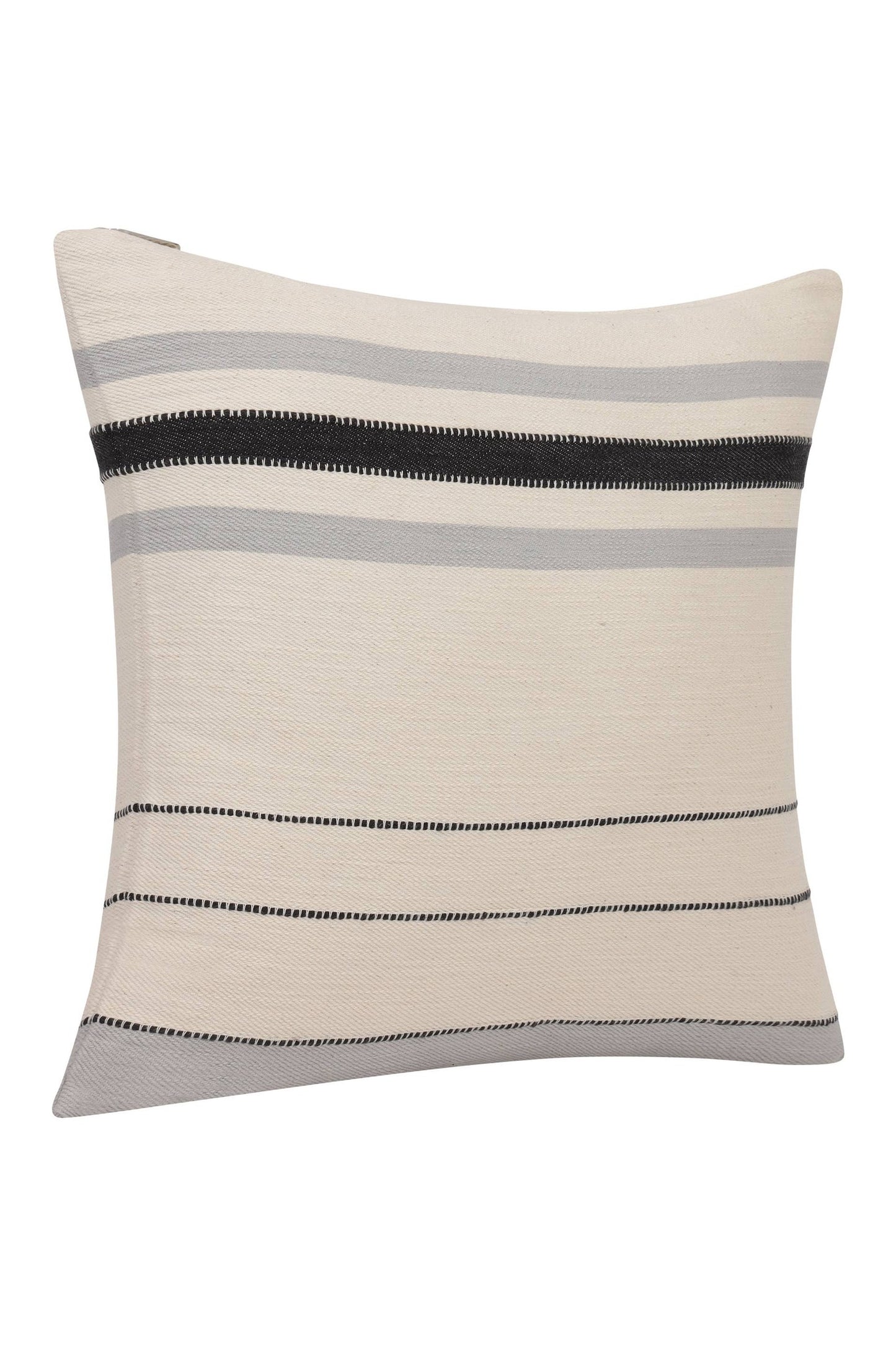 Transitional Hand-Woven Modern Striped Cotton Throw Pillow: Ivory/Brown / Pillow- Poly Filled