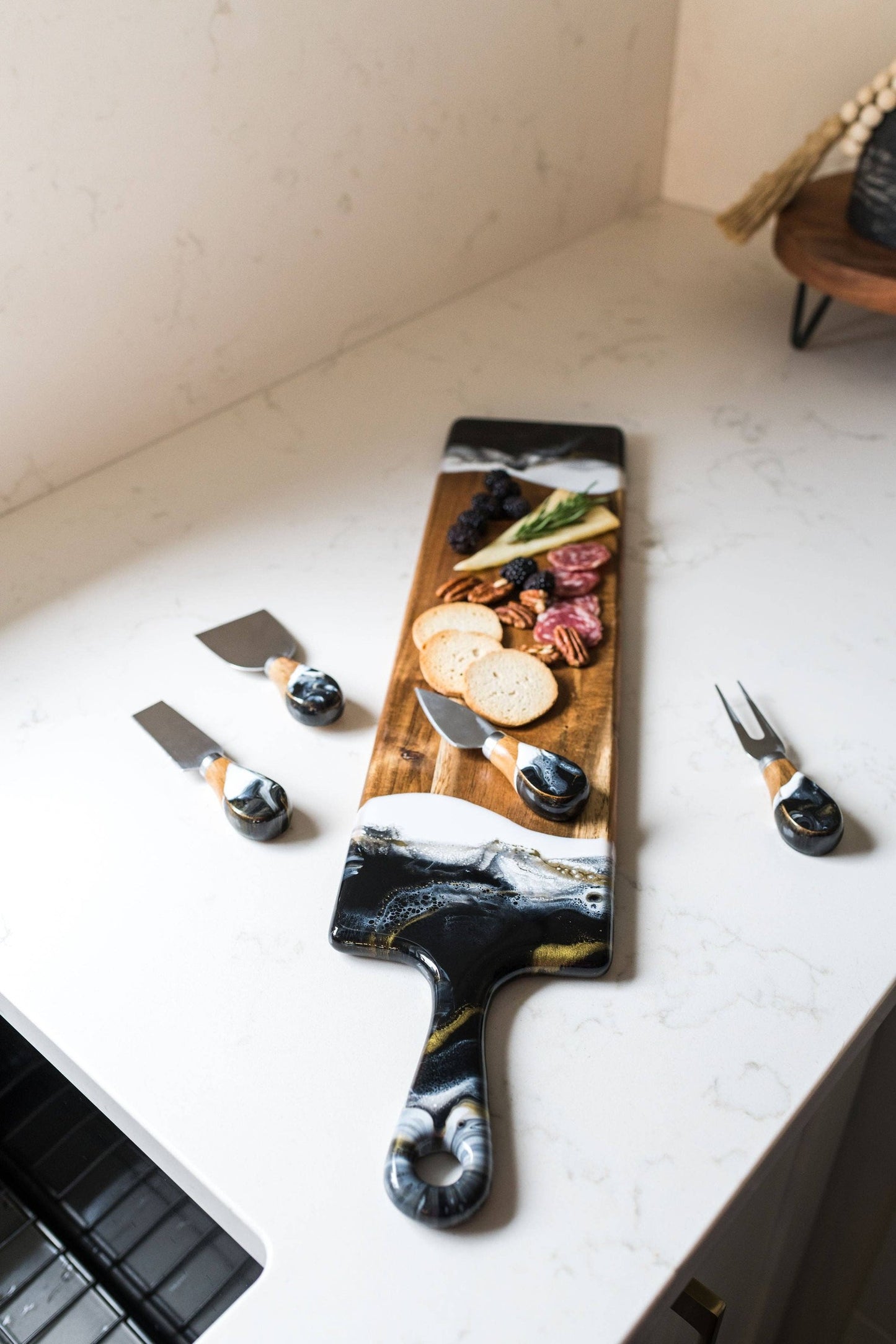 Resin Coated Cheese Knife Set - Set of 4 - Northern Lights