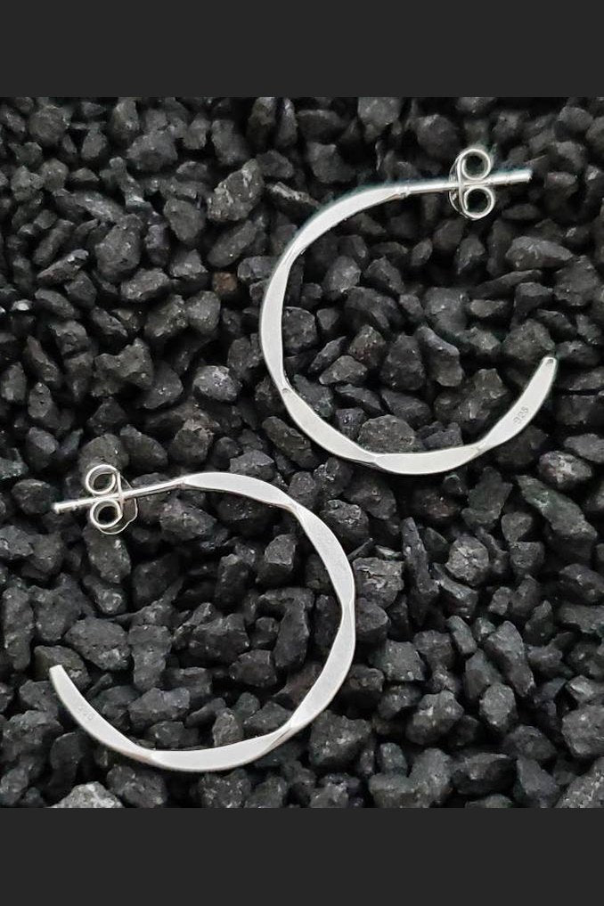 Silver Hammered Hoops Earrings