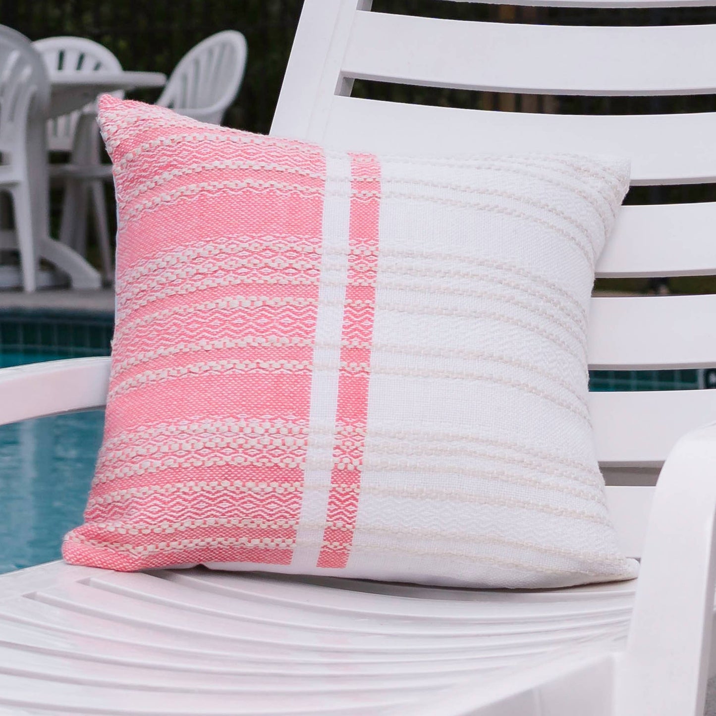 Genevieve 18X18" Handwoven Striped In/Outdoor Throw Pillow: Blue