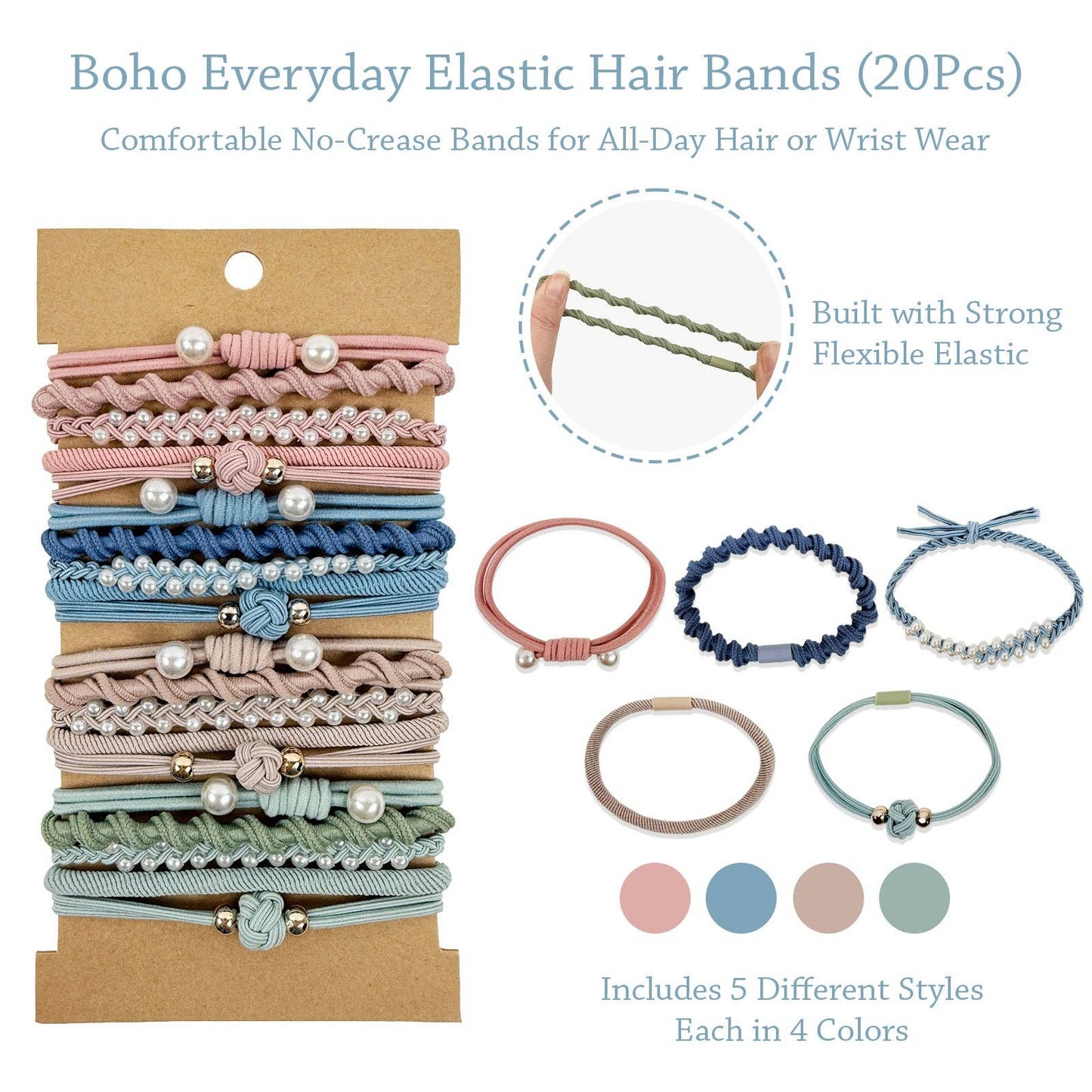 Wrapables Boho Hair Tie Bracelets: Neutral