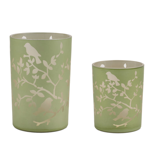 Frosted Floral Bird Candle Holder