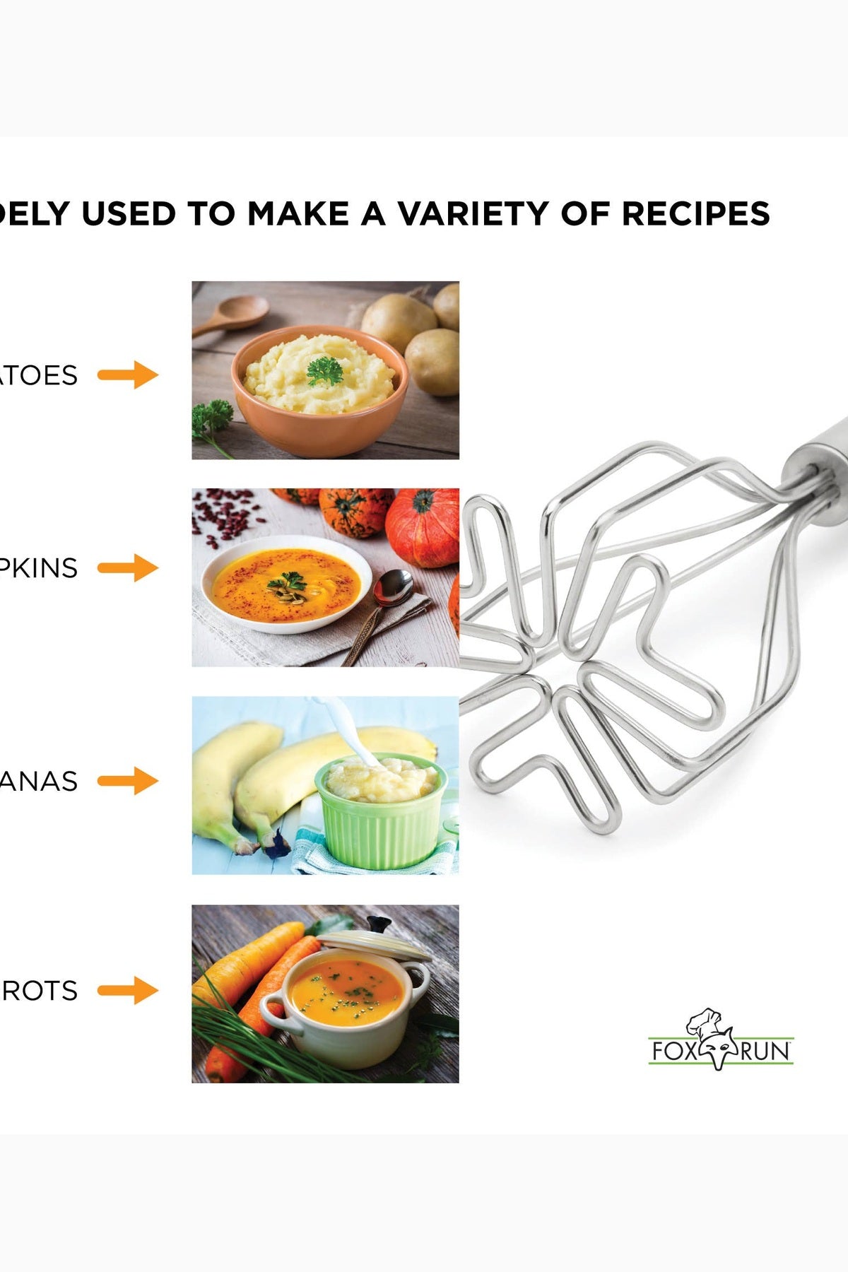 Fox Run 2-in-1 Mixer Stainless Steel Potato Masher, 10.5"
