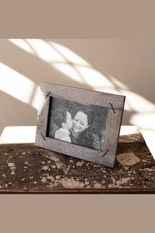 5x7 Photo Weathered Wood Picture Frame With Nail Accents