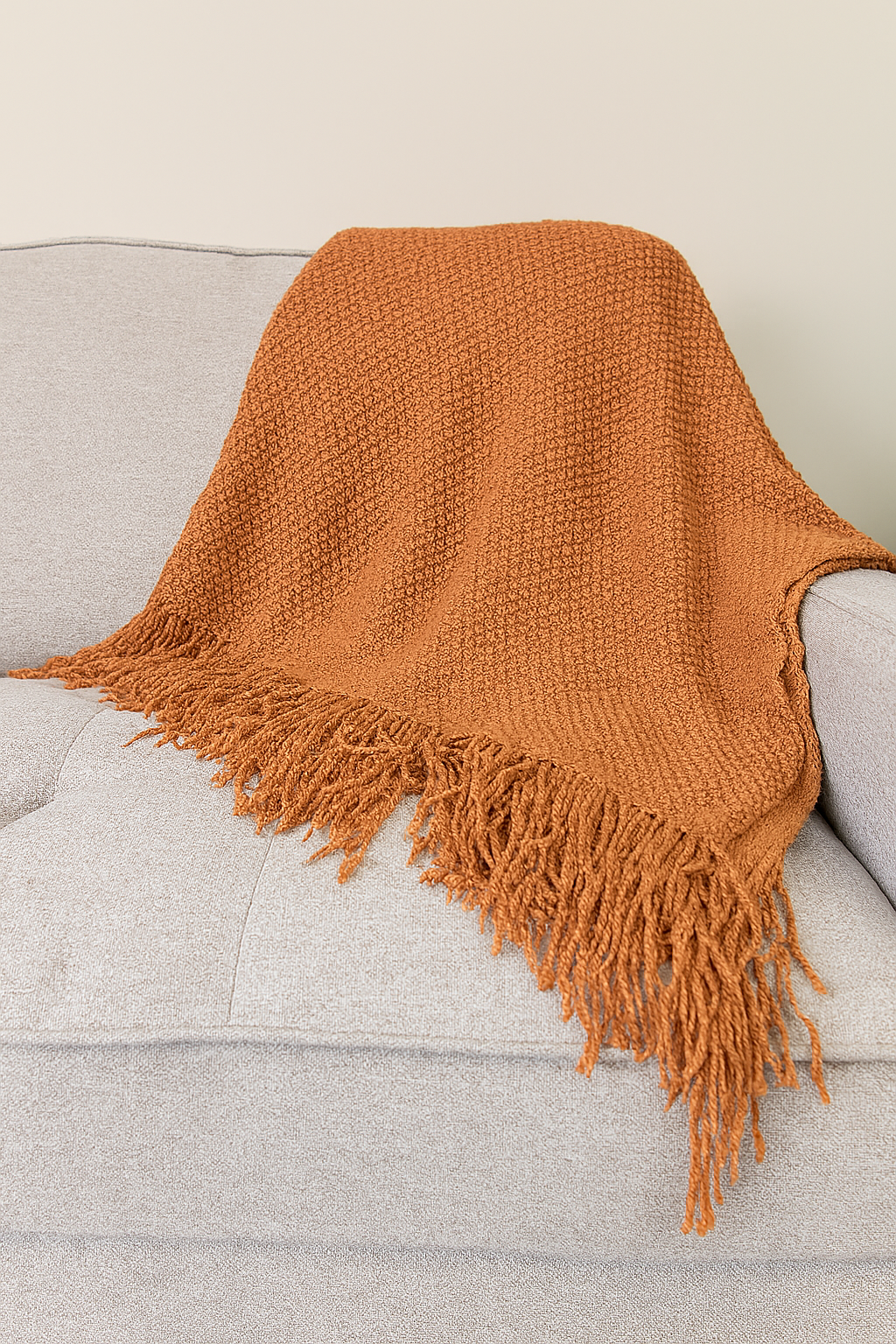 Knit Textured Throw Blanket with Fringe