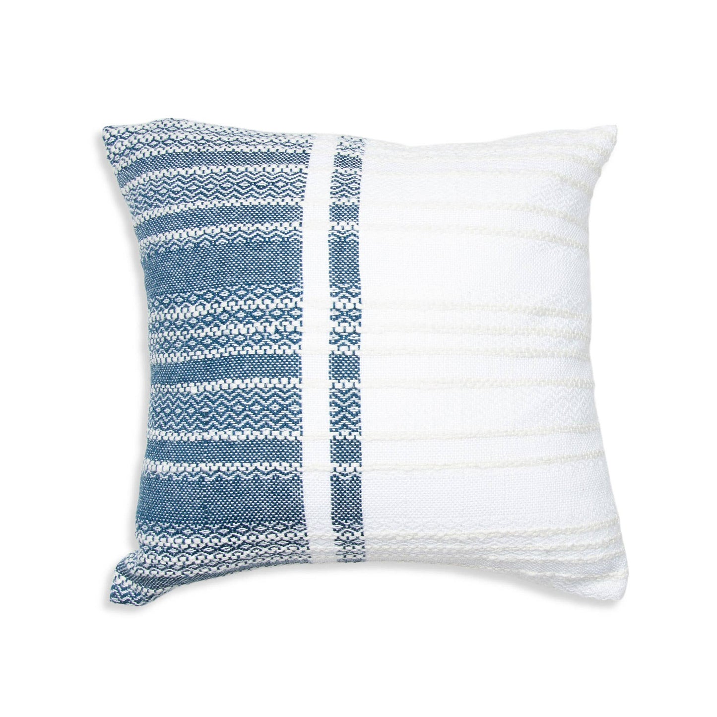 Genevieve 18X18" Handwoven Striped In/Outdoor Throw Pillow: Blue