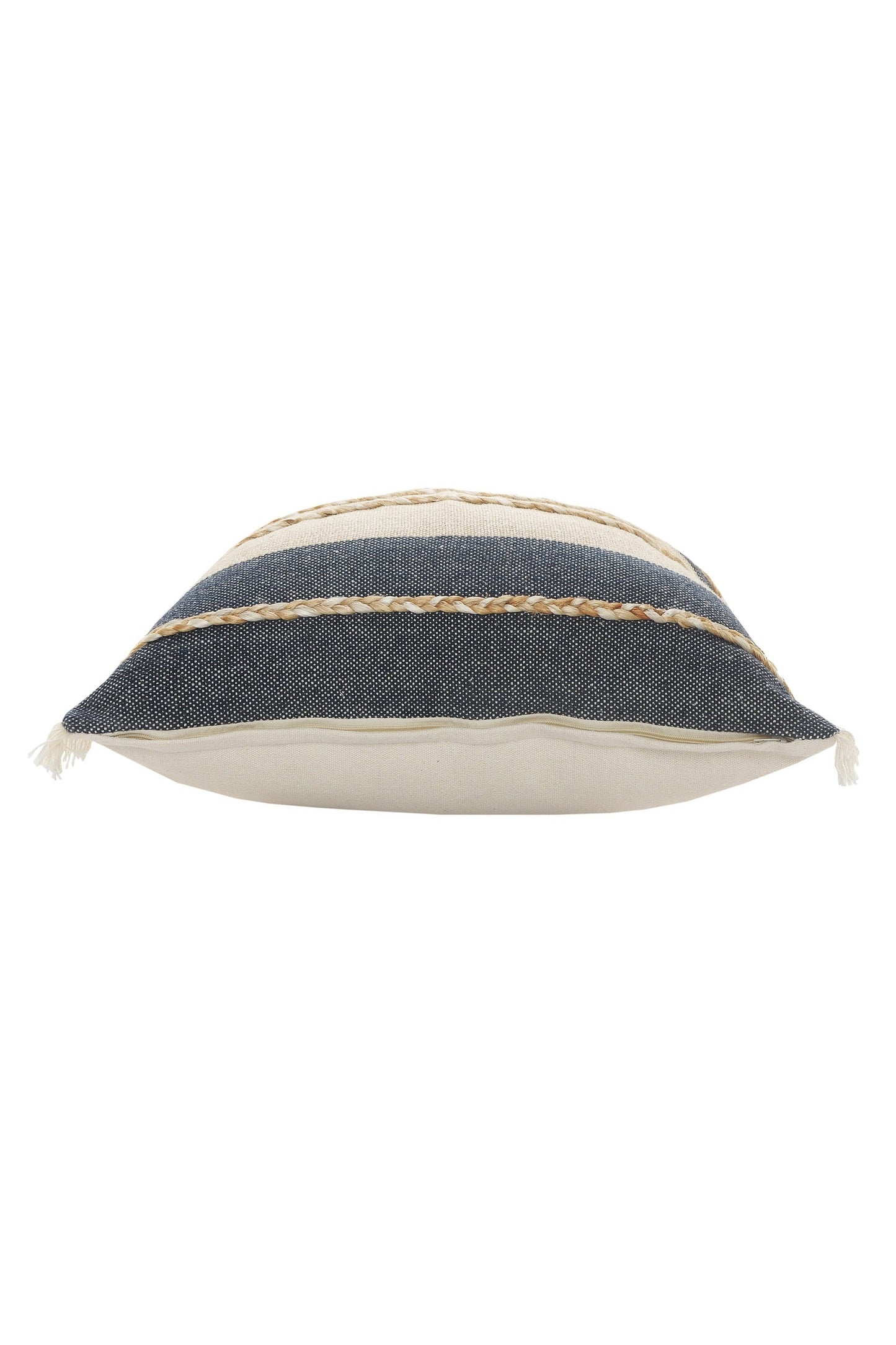 Atlantis Denim Blue and Taupe Throw Pillow with Jute: 20" x 20" / Poly Filled