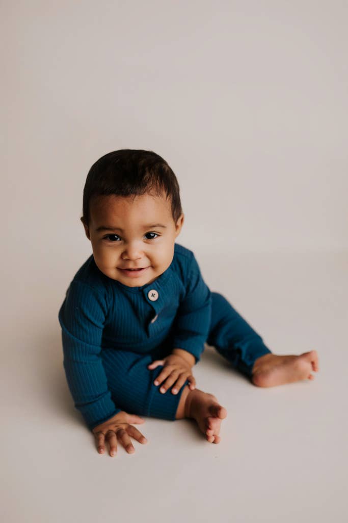 Robbins Egg Baby Ribbed Playsuit with Pockets: 12-18 Months