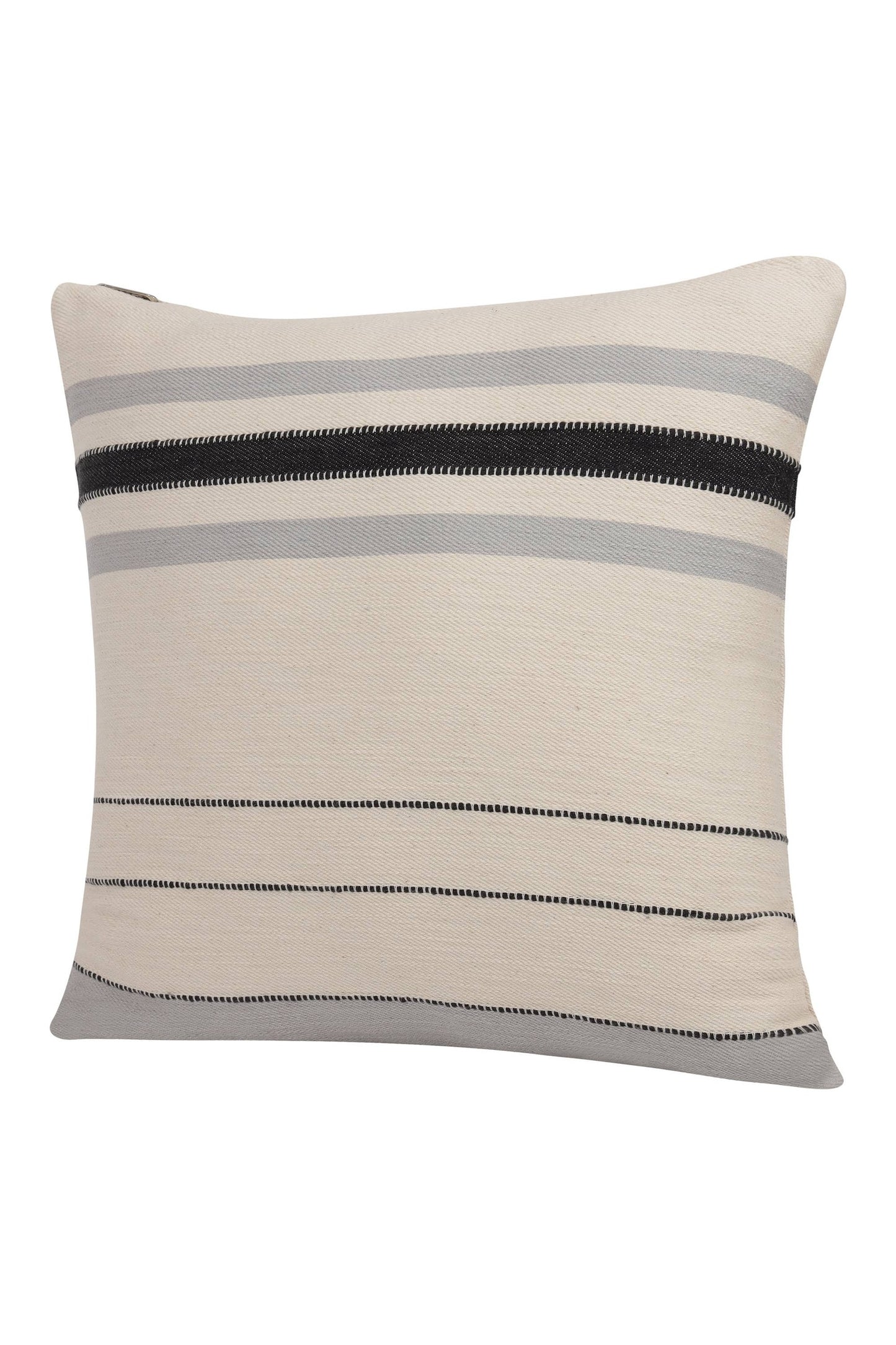 Transitional Hand-Woven Modern Striped Cotton Throw Pillow: Ivory/Brown / Pillow- Poly Filled