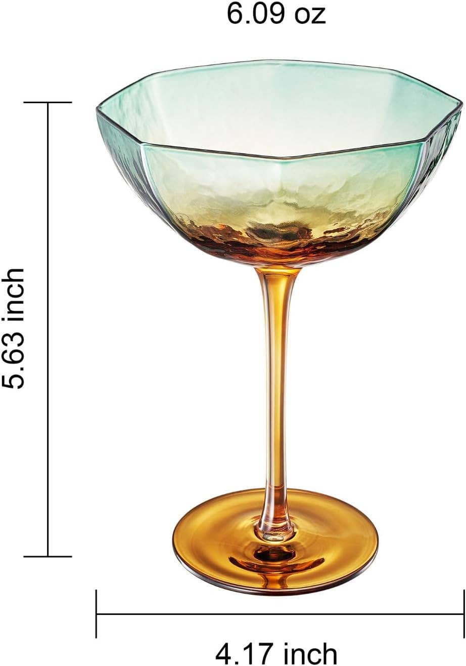 Hexagonal Coupe Glasses Modern & Elegant 2 Set