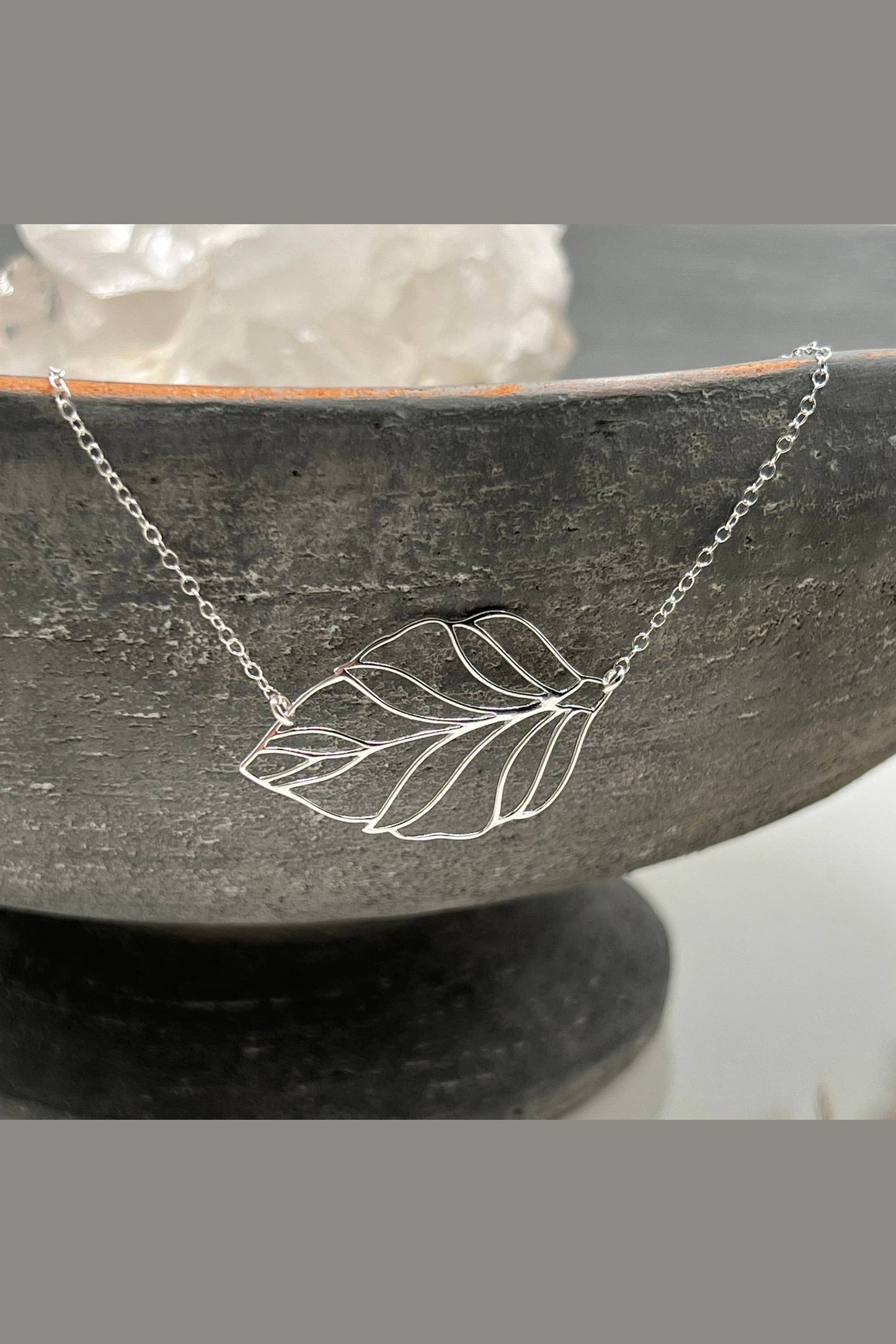 Minimalist Sideways Leaf Pendant Necklace