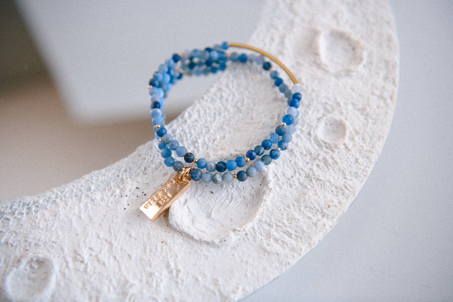 African Turquoise Genuine Gemstone and Gold Double Wrap Bracelet