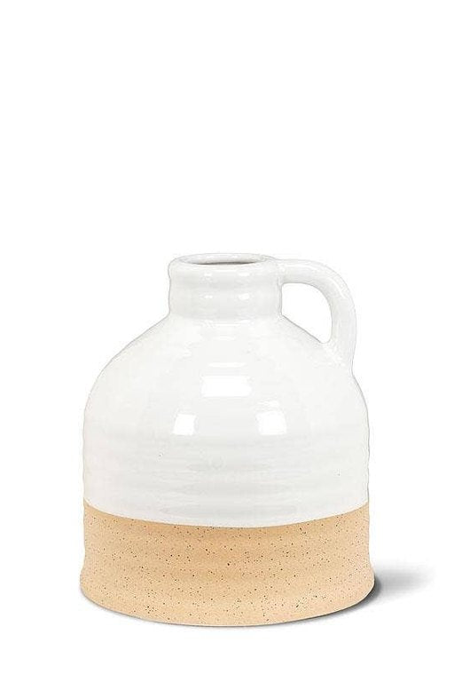White & Natural Shiny & Matte Vase with Handle-6"H