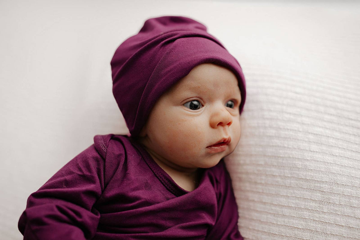 Plum Purple Knotted Newborn Baby Gown : Plum Gown With Bow