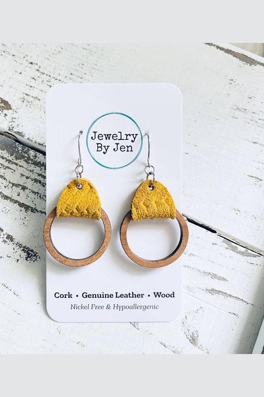 Wood Hoop Earrings:  Mustard Braided