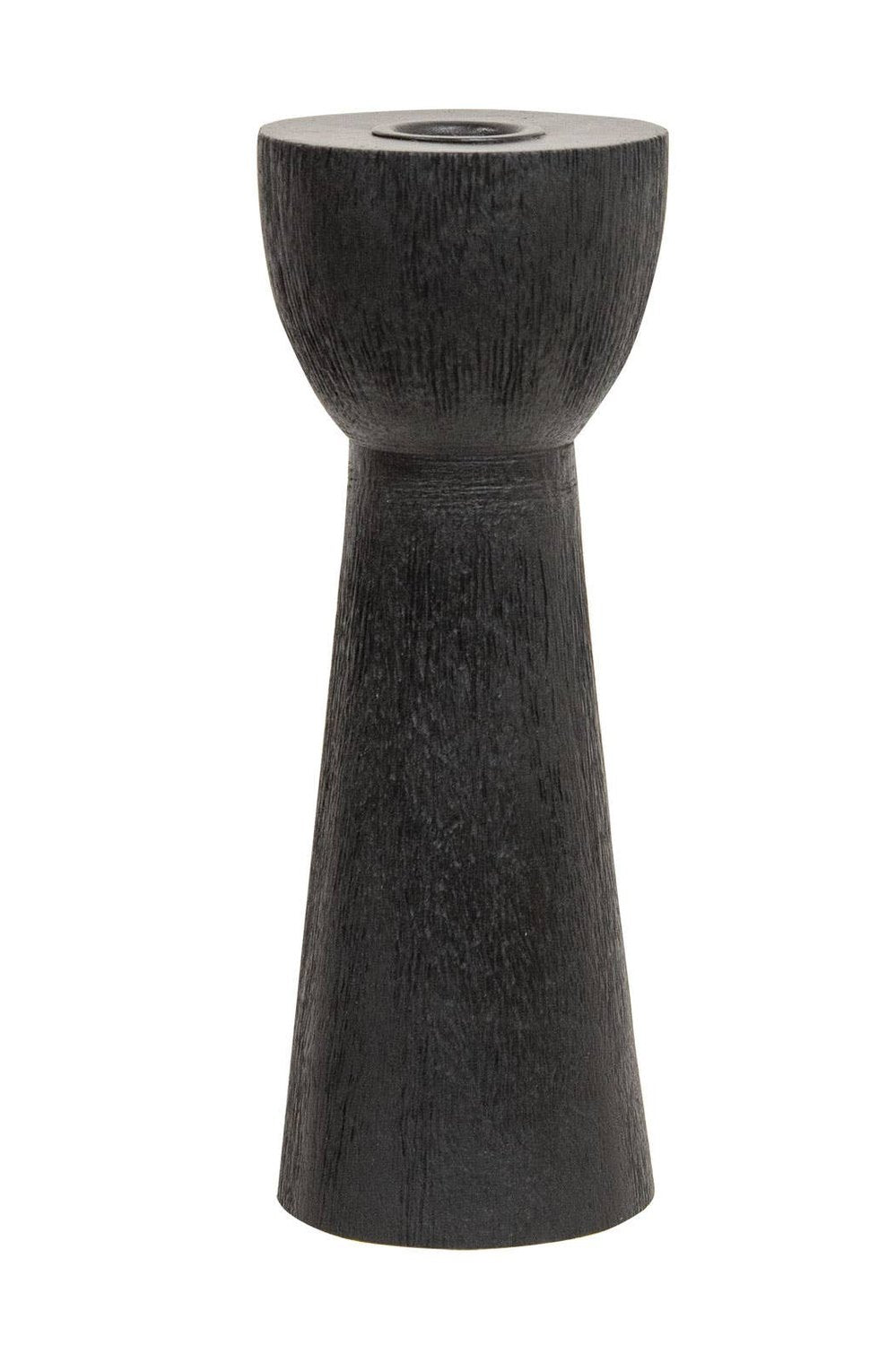 Brushed Black Wood Taper Holder, 8"