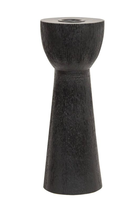 Brushed Black Wood Taper Holder, 8"