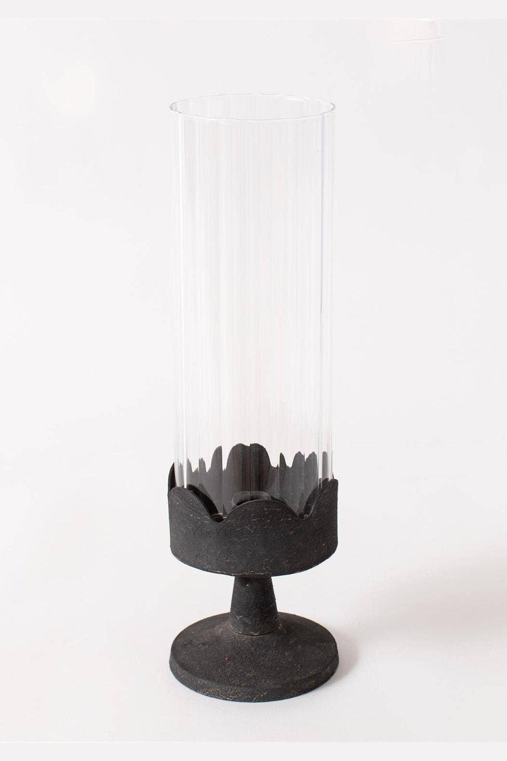 Candle Holder with Dark Pedestal Base, Glass Cylinder