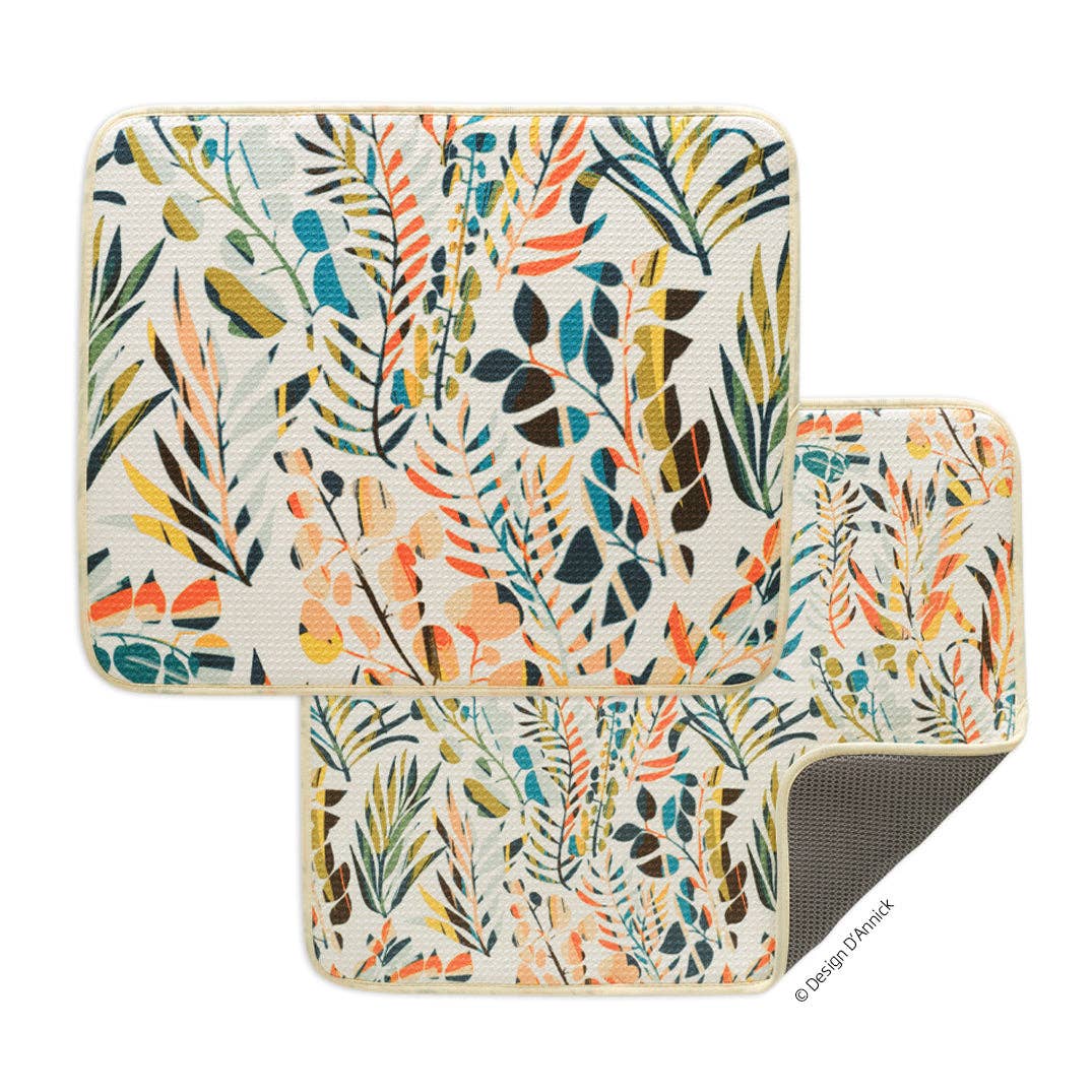 Colorful Leaves Microfiber Dish Drying Mats - Set of 2