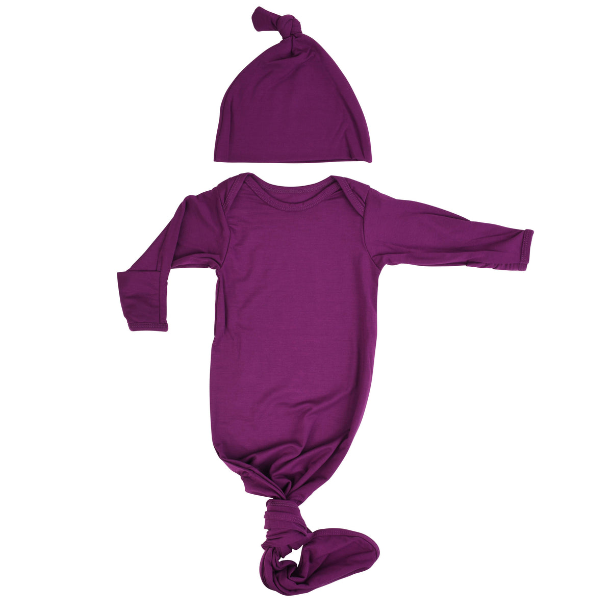 Plum Purple Knotted Newborn Baby Gown : Plum Gown With Bow