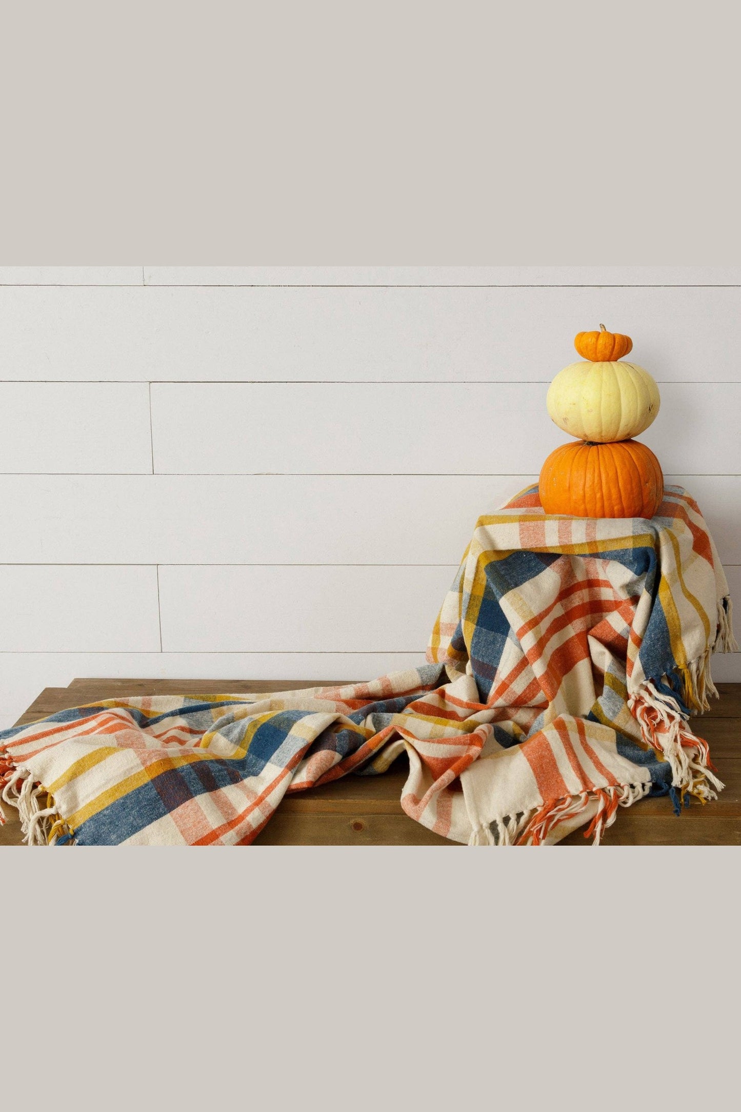 Brushed Cotton Flannel Throw - Navy, Rust, Mustard