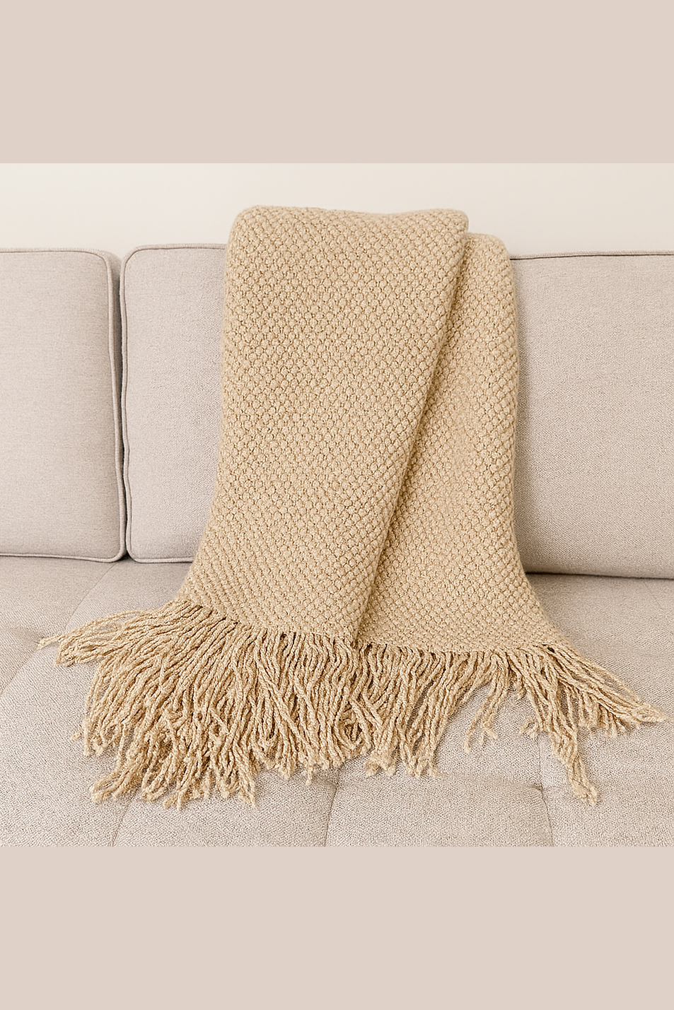 Knit Textured Throw Blanket with Fringe