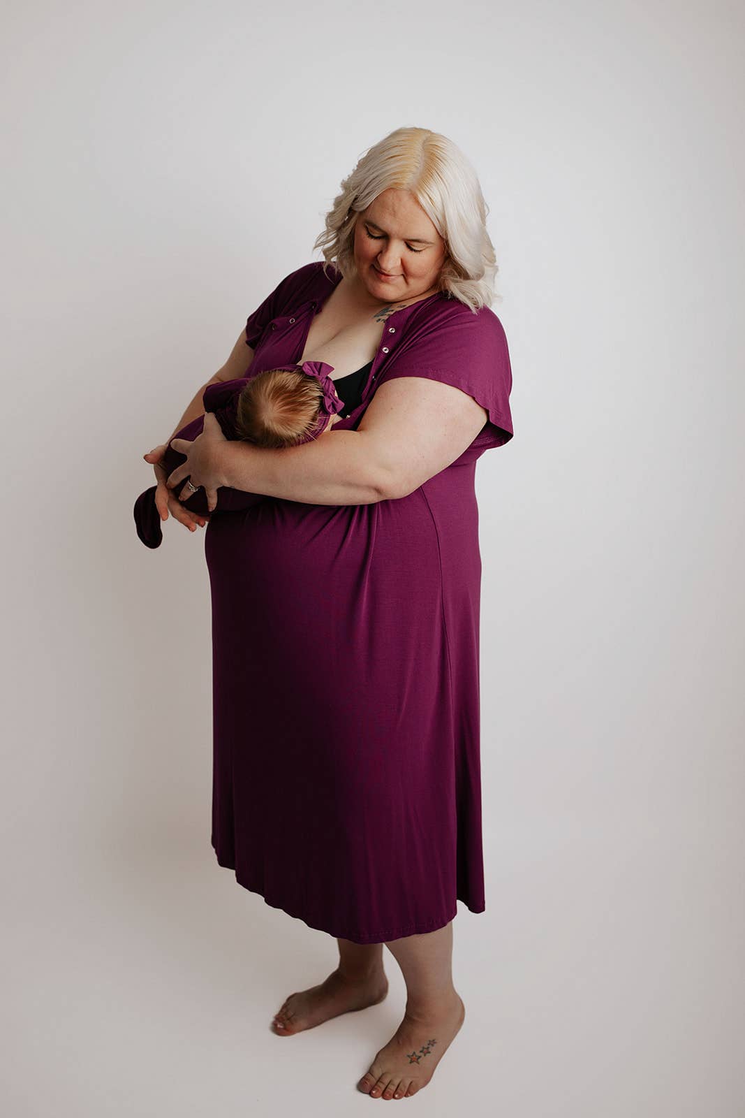 Plum Purple Knotted Newborn Baby Gown : Plum Gown With Bow