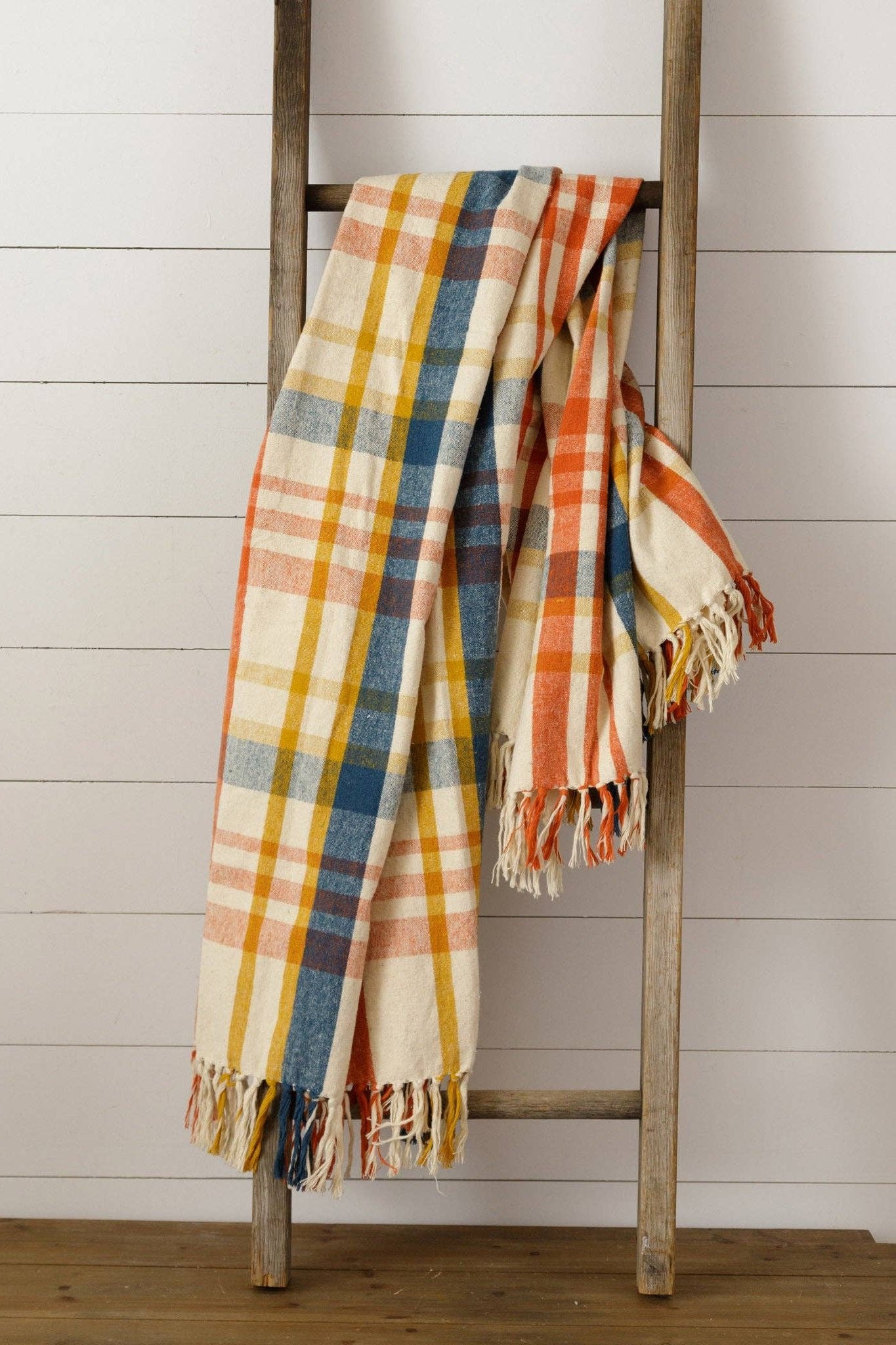 Brushed Cotton Flannel Throw - Navy, Rust, Mustard