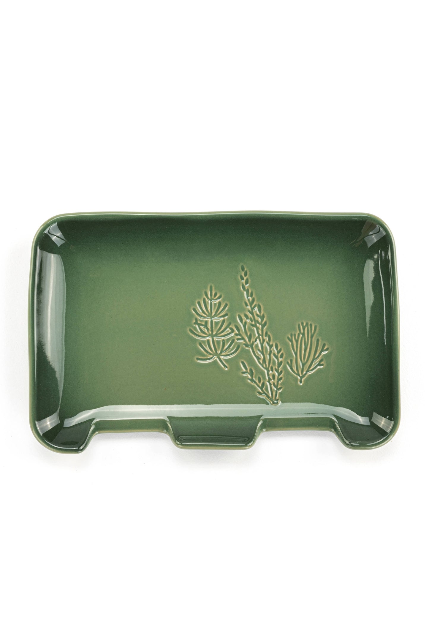 Green Pressed Floral Double Spoon Rest - 7x5in