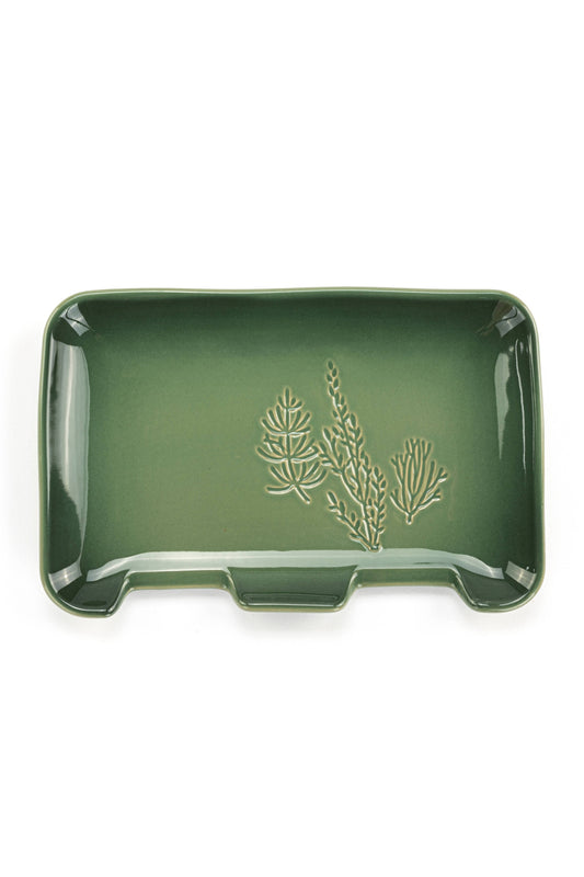 Green Pressed Floral Double Spoon Rest - 7x5in