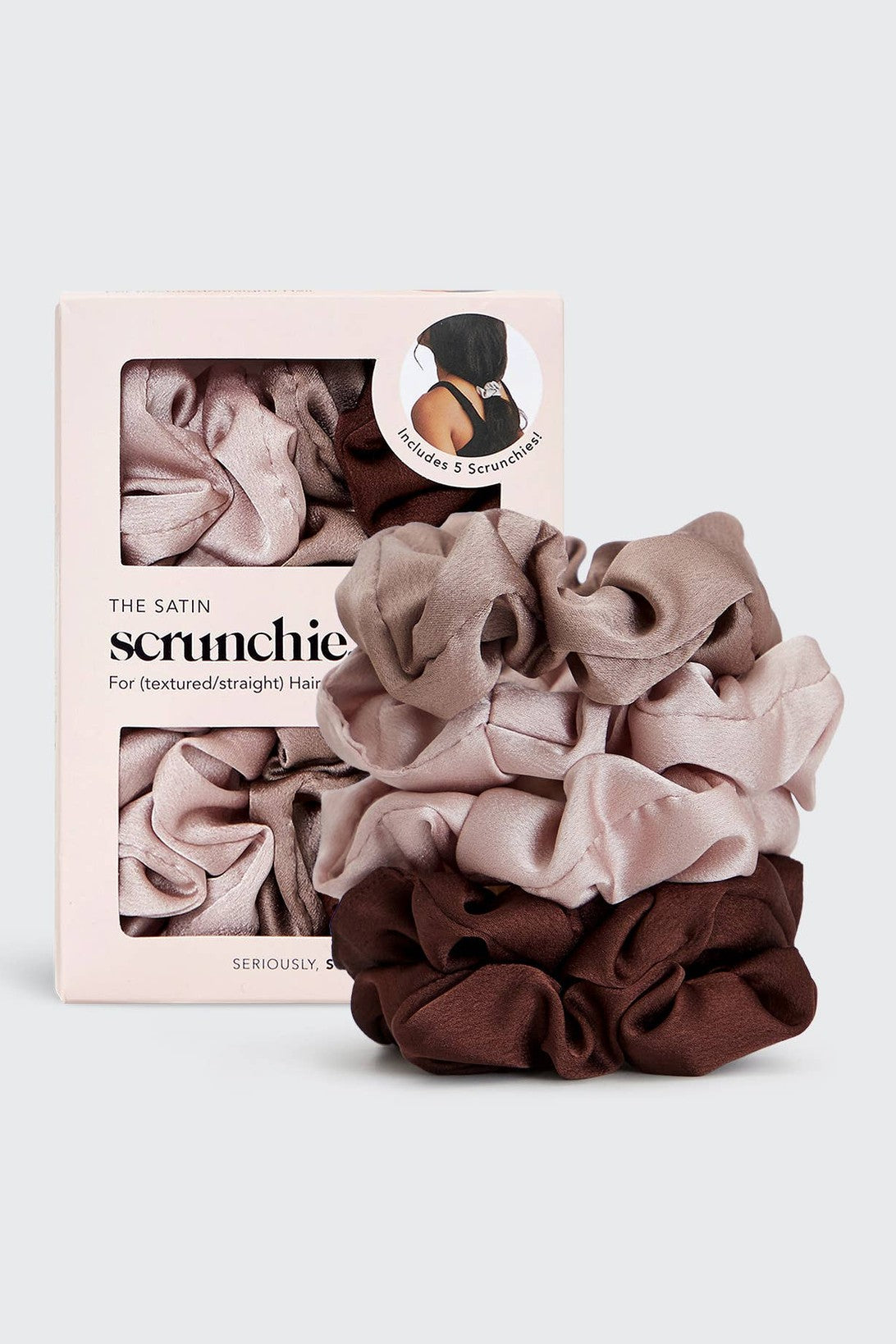 Satin Sleep Scrunchies 5pc- Cameo