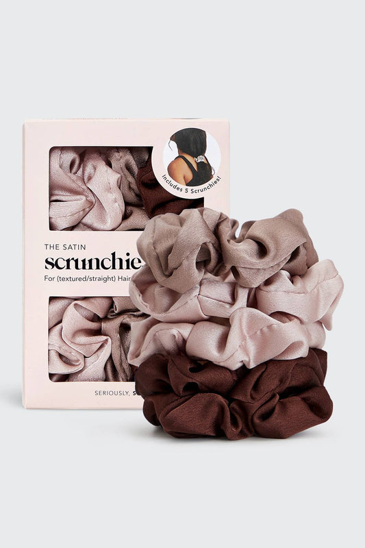 Satin Sleep Scrunchies 5pc- Cameo
