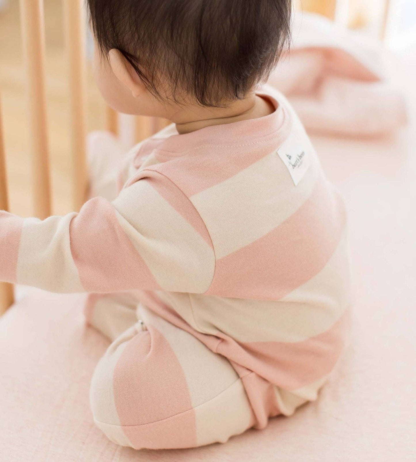 Rugby Stripe Organic Cotton Sleep & Play - Pink Sand / 3-6 Months
