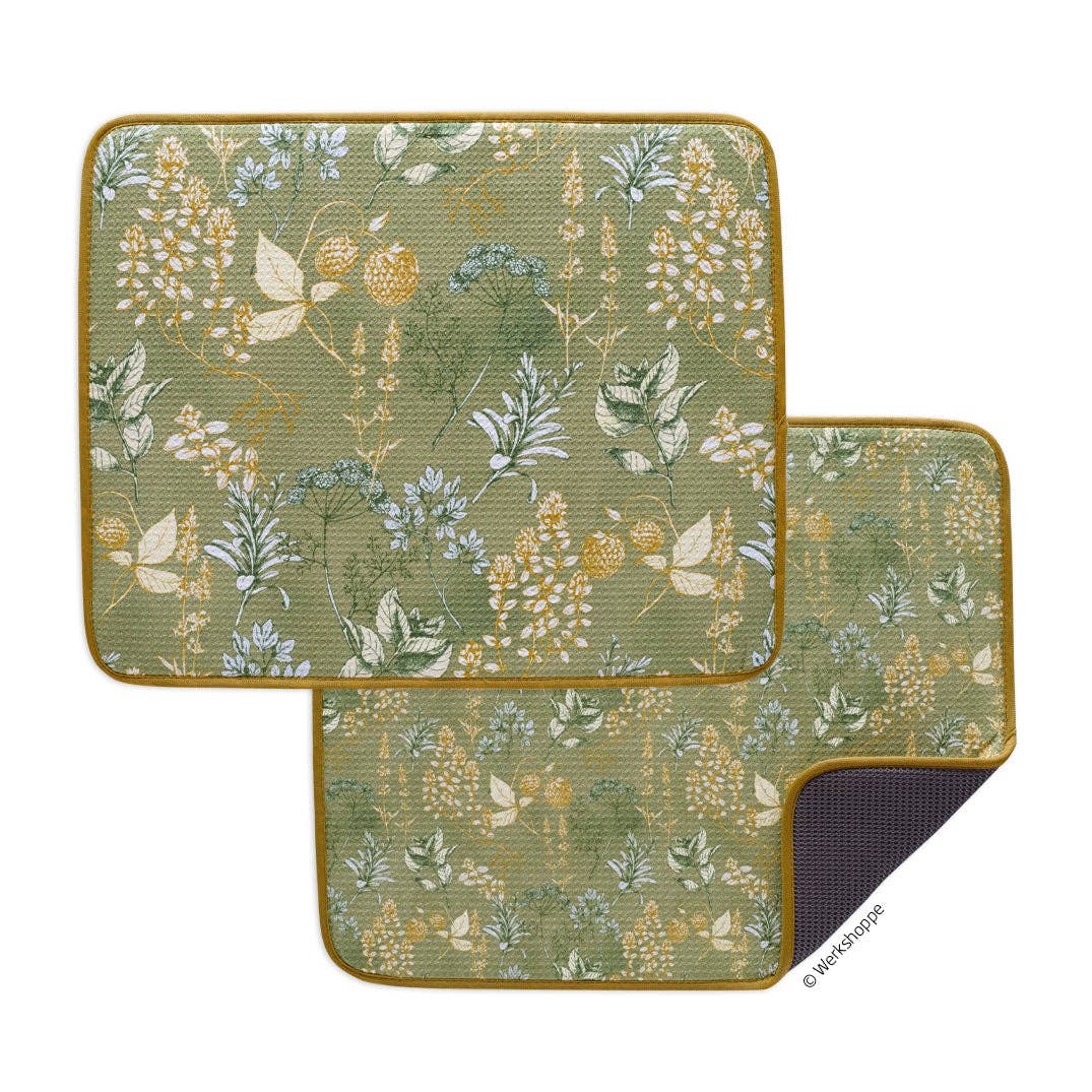 Kitchen Herbs Microfiber Dish Drying Mats - Set of 2