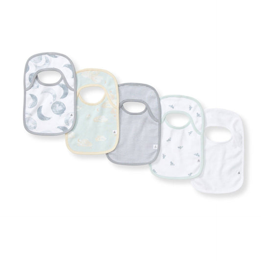 Hello Moon Organic Cotton Baby Bibs 5 Pack: Quarry / One Size