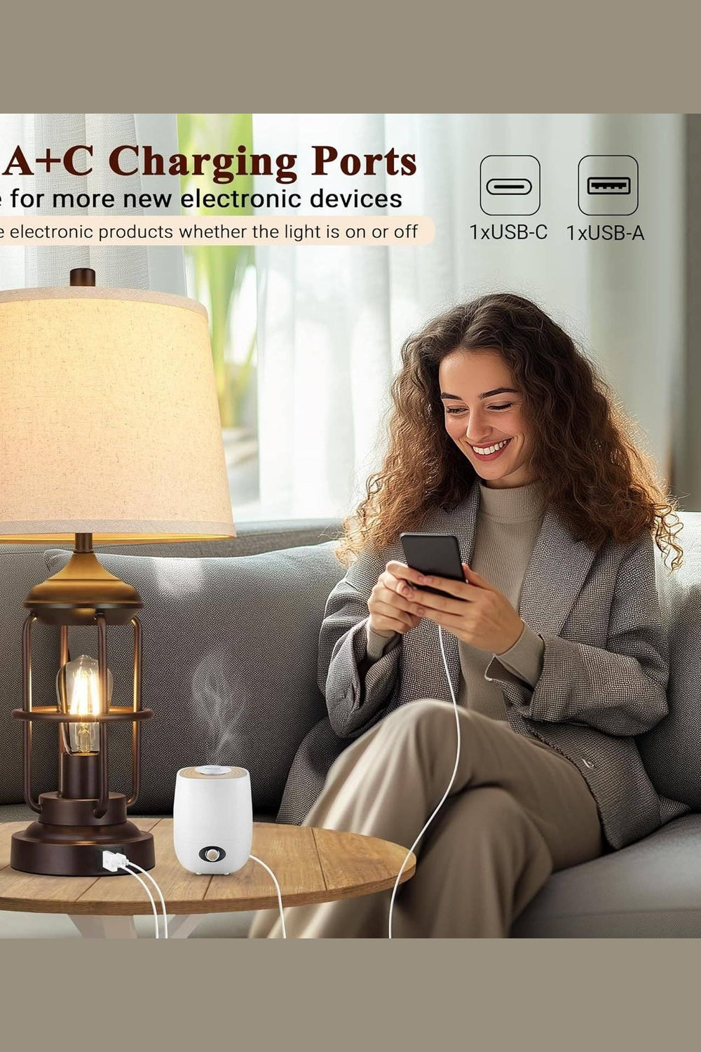 Set of 2 Table Lamps with USB Ports