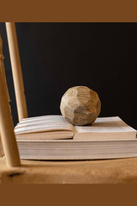 Luna Carved Geometric Natural Wood Deco Ball