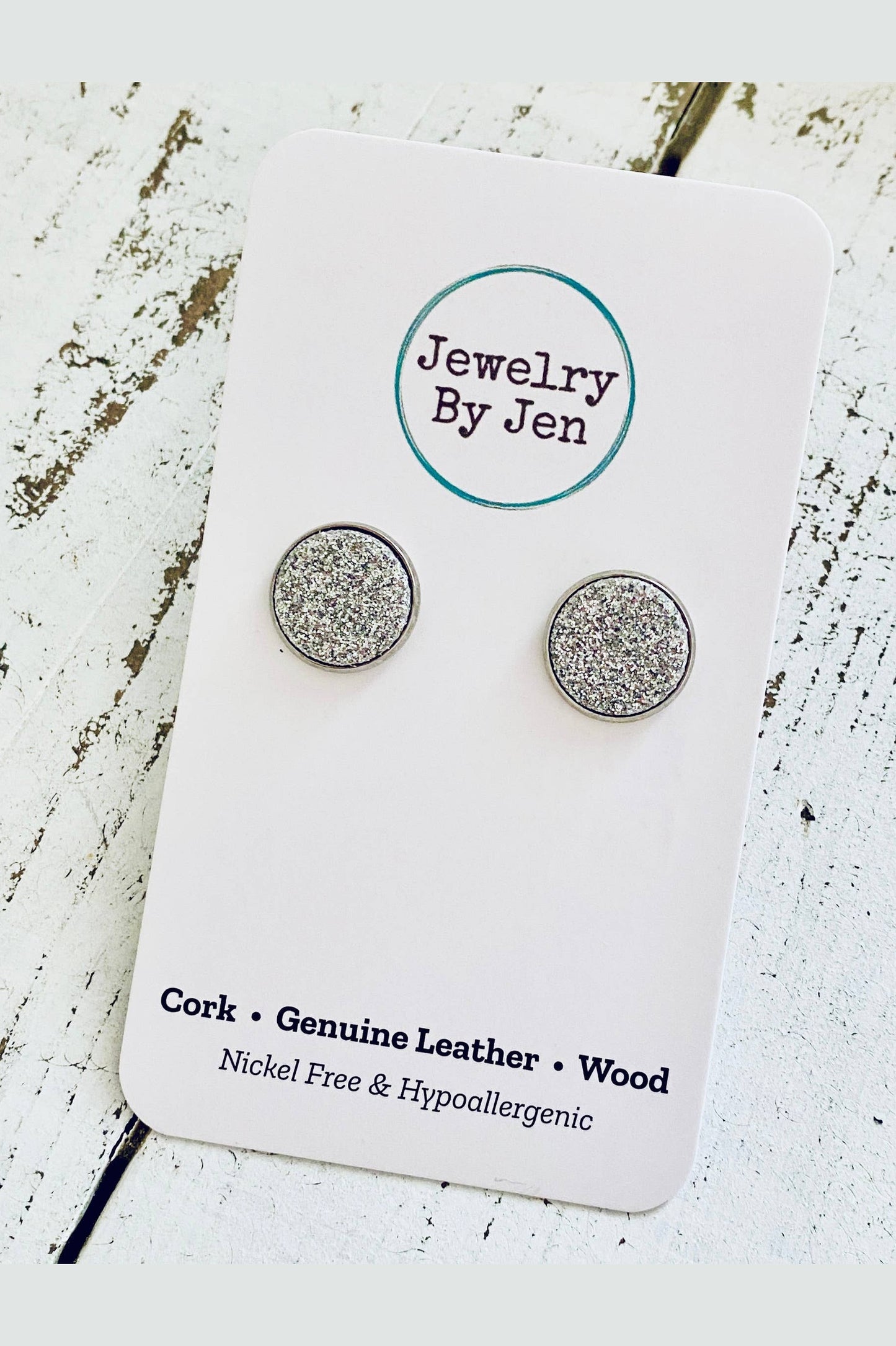 Fine Glitter Silver Stud Earrings
