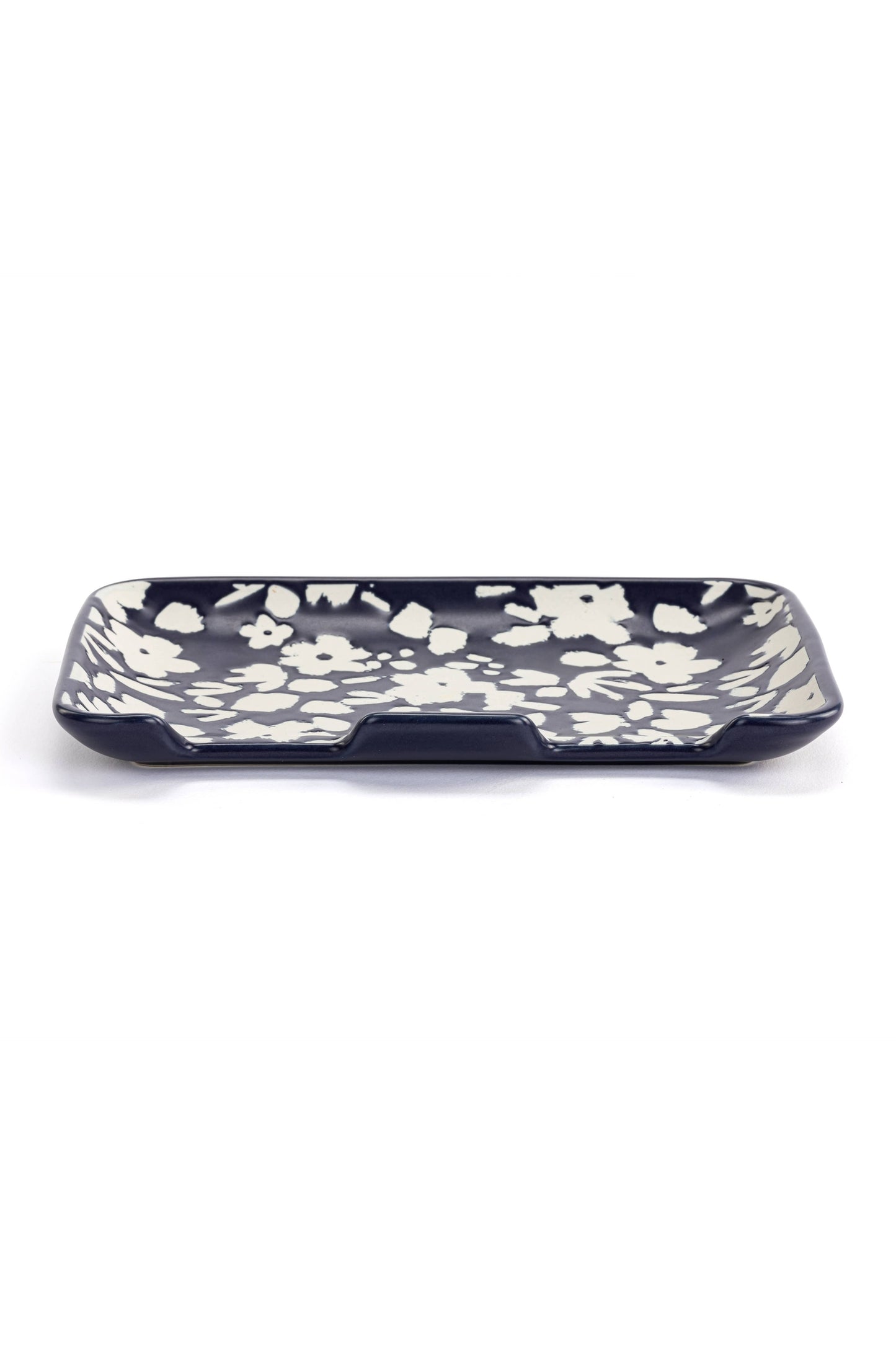 Navy Floral Double Spoon Rest - 7x5in