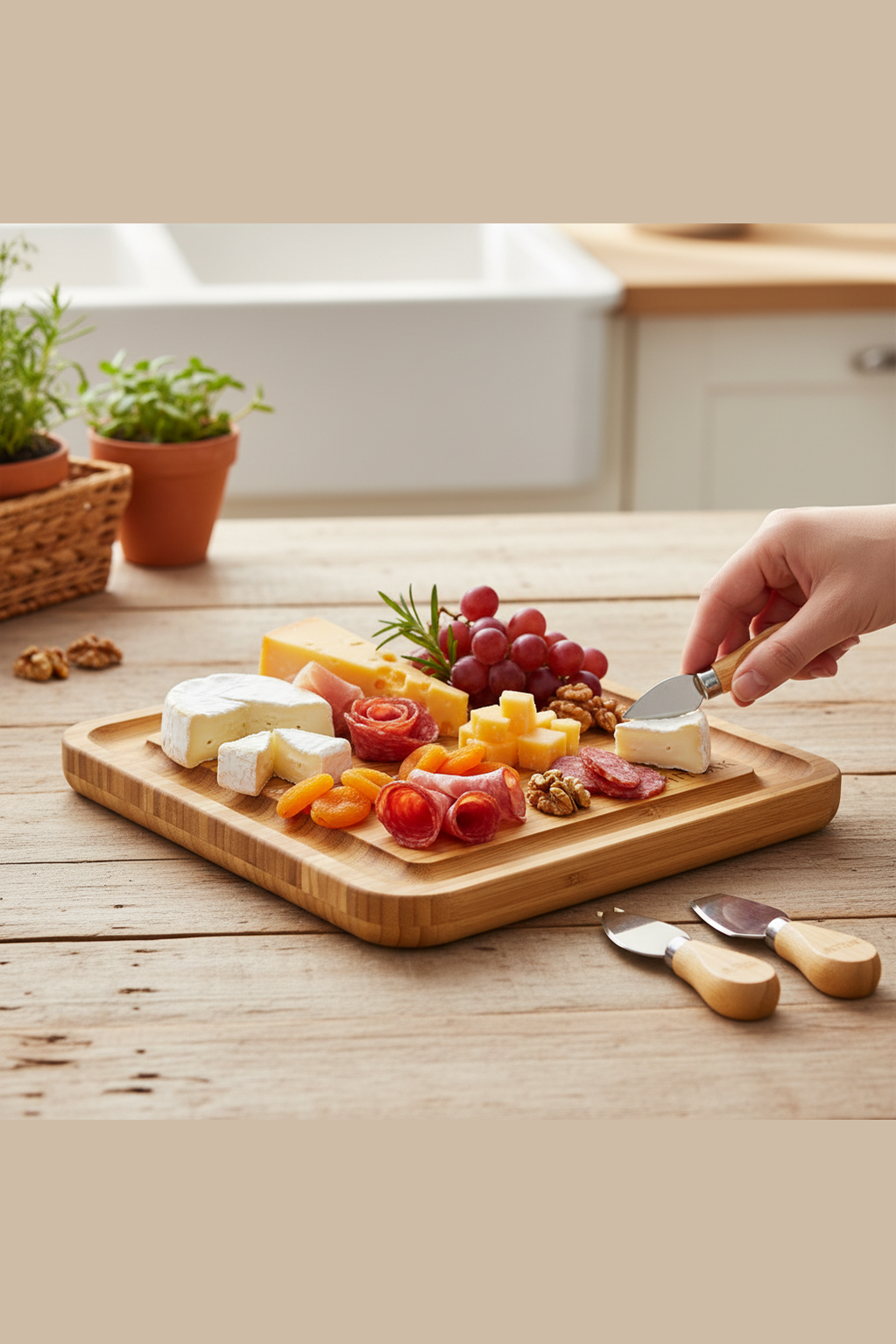 MITBAK Bamboo Charcuterie Board with Cheese Knives Set
