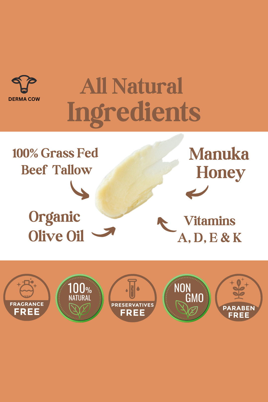 Tallow Balm + Manuka Honey, 100% Grass Fed Beef, 2oz Balm