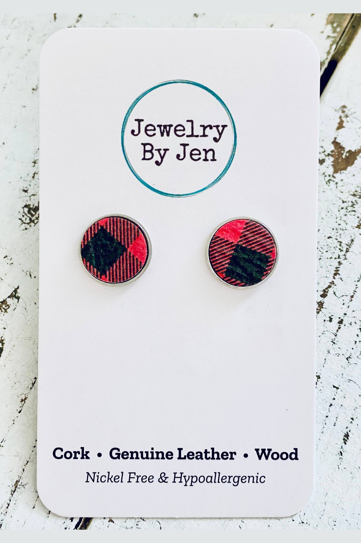 Stud Earrings: Black & Red Plaid