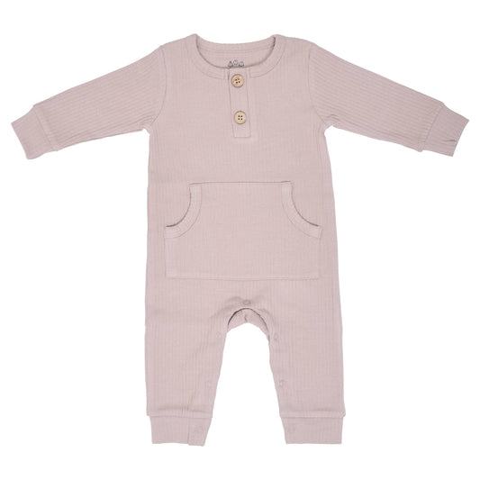 Mauve  Baby Ribbed Playsuit with Pockets: 12-18 Months