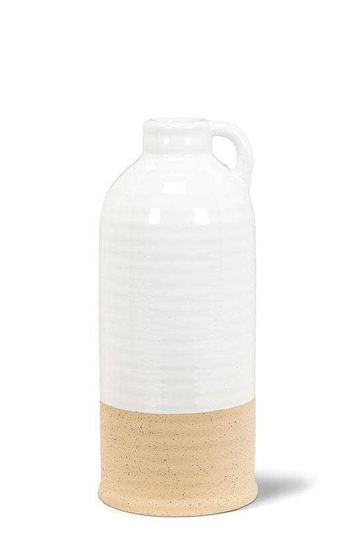 White & Natural Shiny & Matte Vase with Handle-9"H
