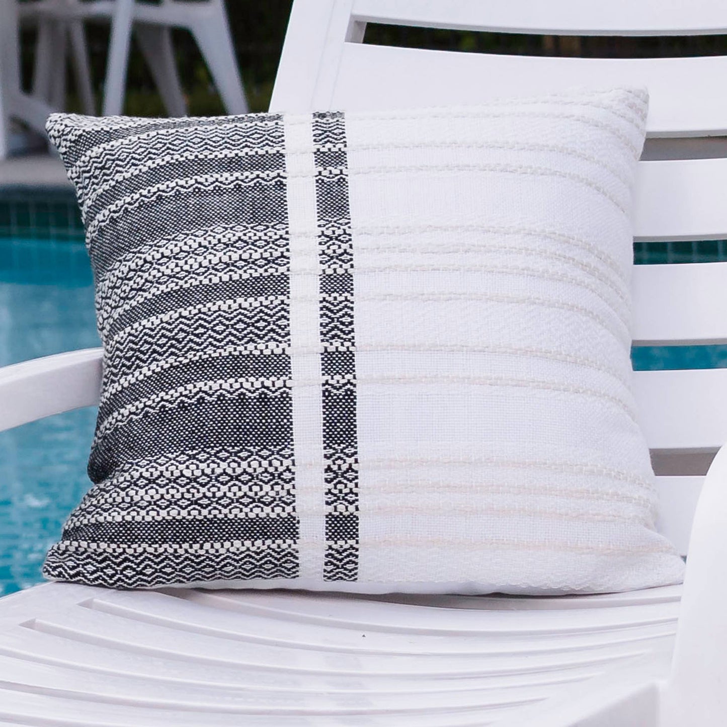 Genevieve 18X18" Handwoven Striped In/Outdoor Throw Pillow: Blue