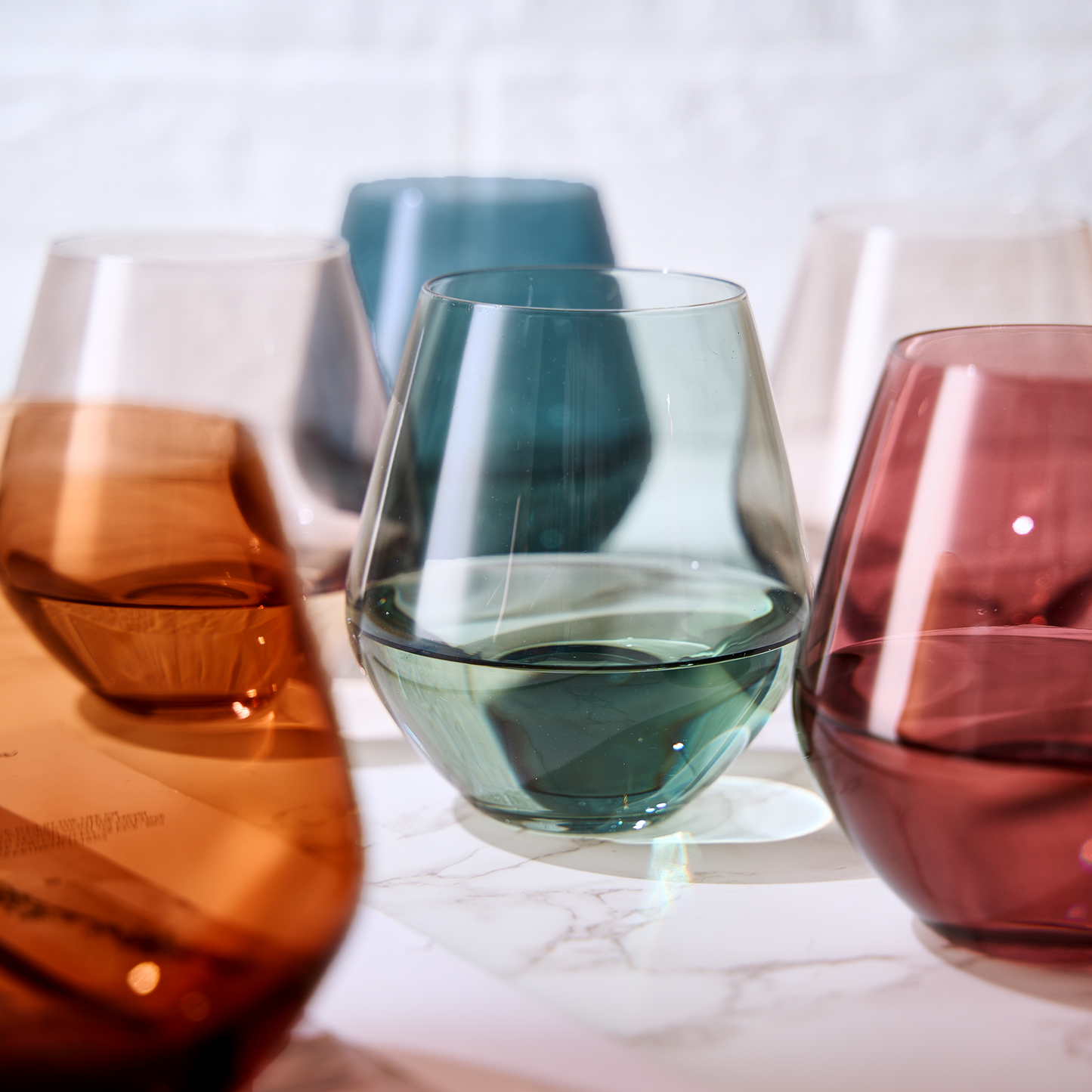 Pastel Colored Stemless Crystal Wine Glasses | 6 set | 16 oz