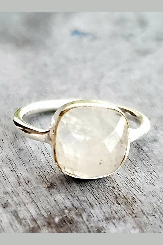 Rainbow White Cushion Ring in Sterling Silver: Size 7